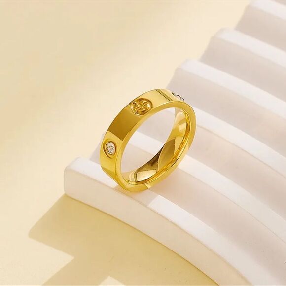 Gold Plated Designer Ring with Zircon Accents - Picture 1 of 9